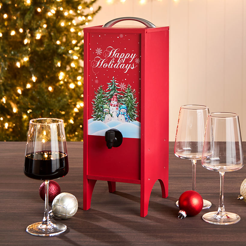 Boxed Wine Decorative Wooden Cover for Christmas - Holds 3L#select-color_red