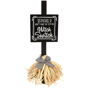 Halloween Witch's Broom Tabletop Rectangular Sign With Message And Bow