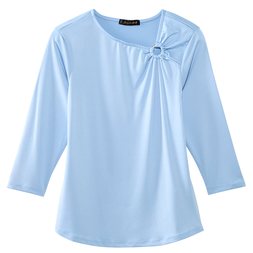 Women's Asymmetrical 3/4 Sleeve Top with O-Ring
