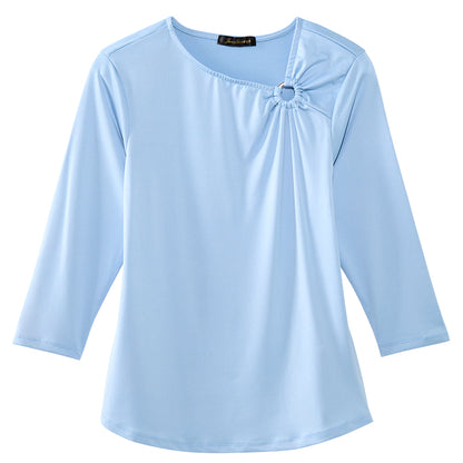 Women's Asymmetrical 3/4 Sleeve Top with O-Ring