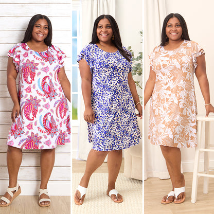 the Lakeside Collection Women's Plus Size Knee-Length Dress with Ruffle Short Sleeve