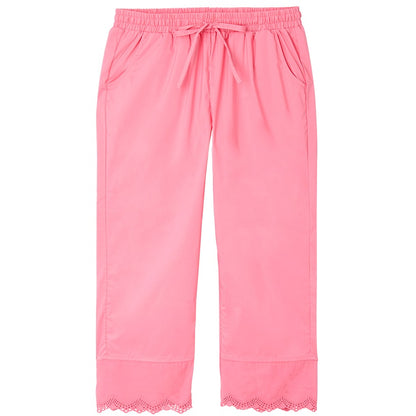 Women's Capri Pants with Scalloped Hemline and Waist Drawstring
