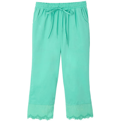 Women's Capri Pants with Scalloped Hemline and Waist Drawstring