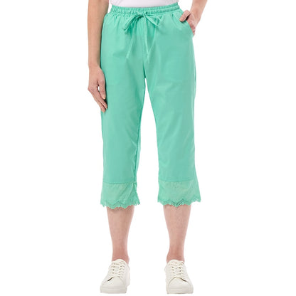 Women's Capri Pants with Scalloped Hemline and Waist Drawstring