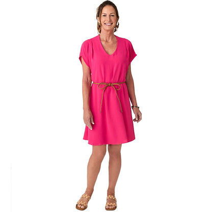 Women's Dolman V-Neck Dress with Braided Belt