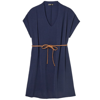 Women's Dolman V-Neck Dress with Braided Belt