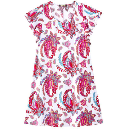 Women's Knee-Length Dress with Ruffle Short Sleeve