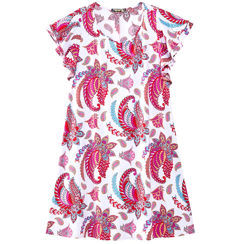 Women's Knee-Length Dress with Ruffle Short Sleeve