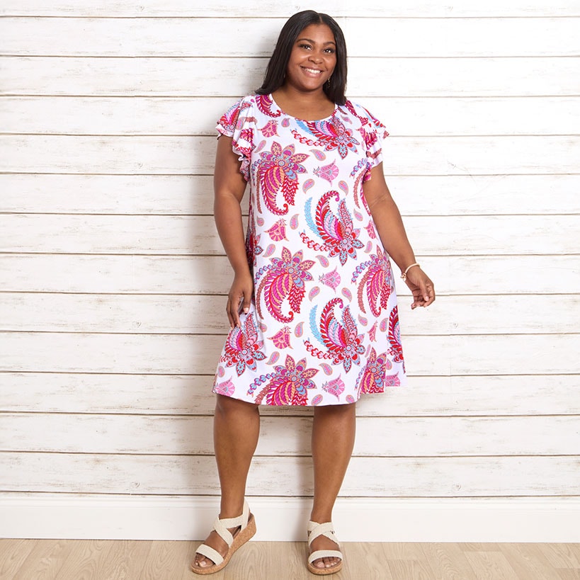Women's Knee-Length Dress with Ruffle Short Sleeve