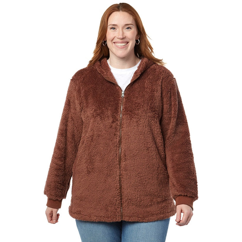 Women's Brown Zip-Up Fleece Hoodie