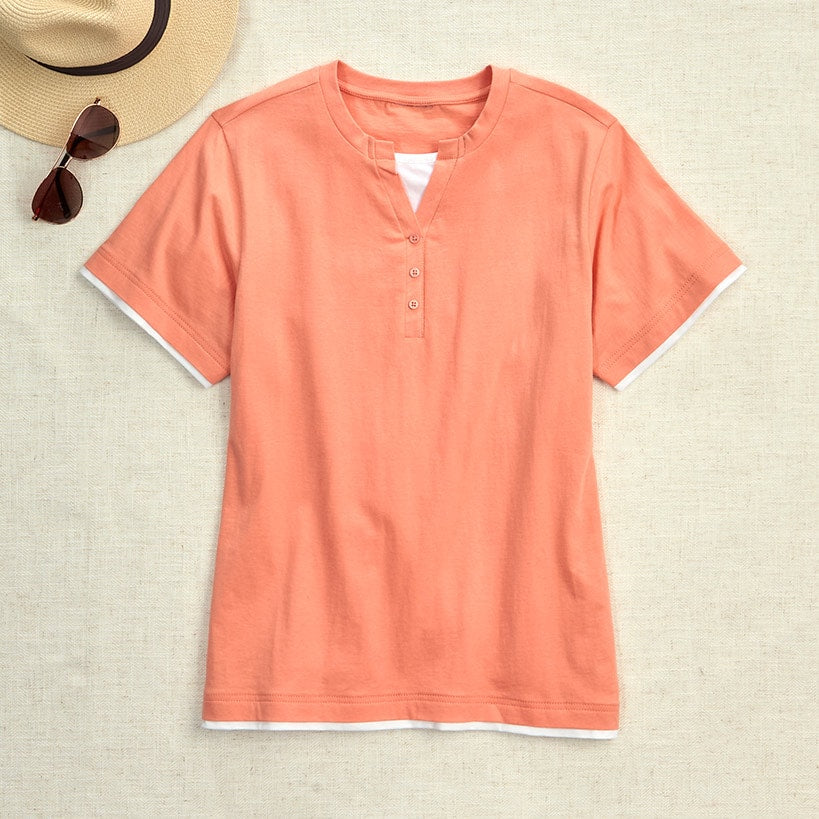 Women's Short Sleeve Knit Top Coral
