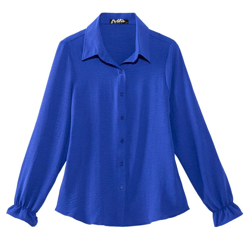 Women's Ruffle Long Sleeve Button Down Shirt#select-color_blue