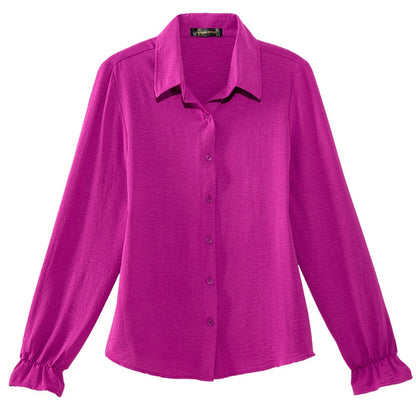 Women's Ruffle Long Sleeve Button Down Shirt