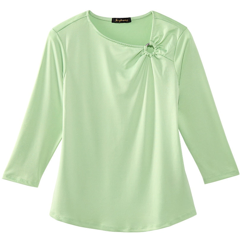 Women's Asymmetrical 3/4 Sleeve Top with O-Ring#select-color_sage