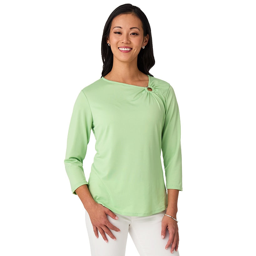Women's Asymmetrical 3/4 Sleeve Top with O-Ring