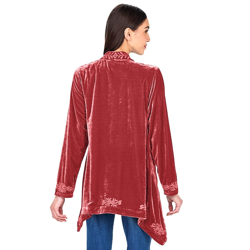 Women's Embroidered Velvet Open Front Cardigan