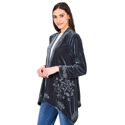 Women's Embroidered Velvet Open Front Cardigan