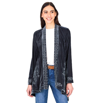 Women's Embroidered Velvet Open Front Cardigan