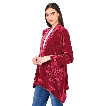 Women's Embroidered Velvet Open Front Cardigan