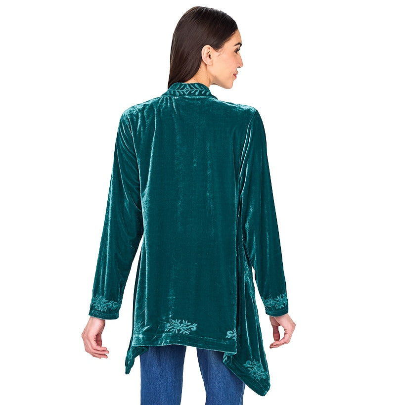 Women's Embroidered Velvet Open Front Cardigan