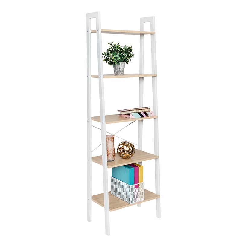 Wood and Metal A-Frame Ladder Shelf 5 Tier