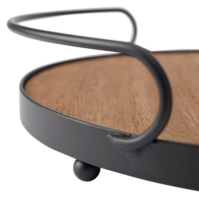 Tabletop Decorative Metal & Wood Round Serving Tray