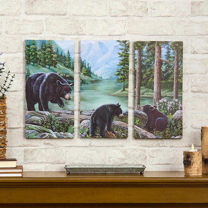 Woodland Animal Canvas Wall Art Trio - Bear or Deer