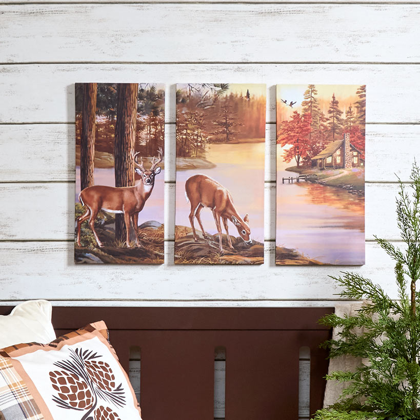 Woodland Animal Canvas Wall Art Trio - Bear or Deer#select-animal_deer