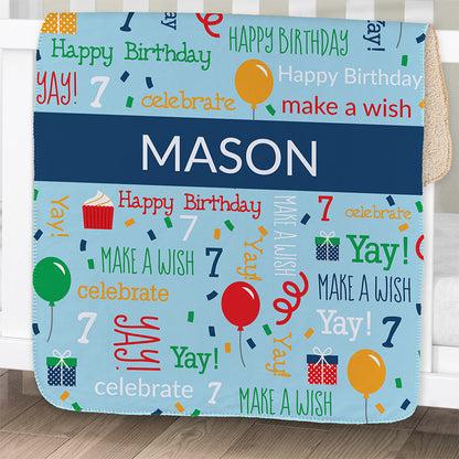 Personalized Birthday Word Art Sherpa Throw