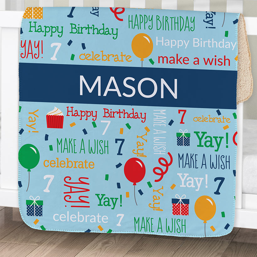Personalized Birthday Word Art Sherpa Throw