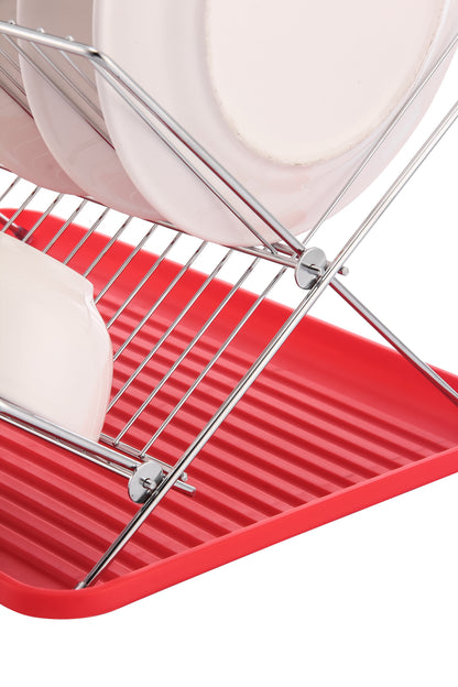 17 Inch X Shaped Stainless Steel 2-Tier Dish Rack for Kitchen Counter