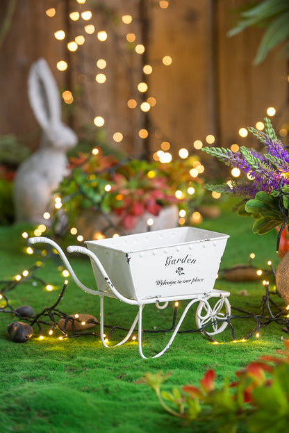 11.5x4x7" White Metal Decorative Disressed Wheelbarrow Planter, Tabletop Decor - image 16