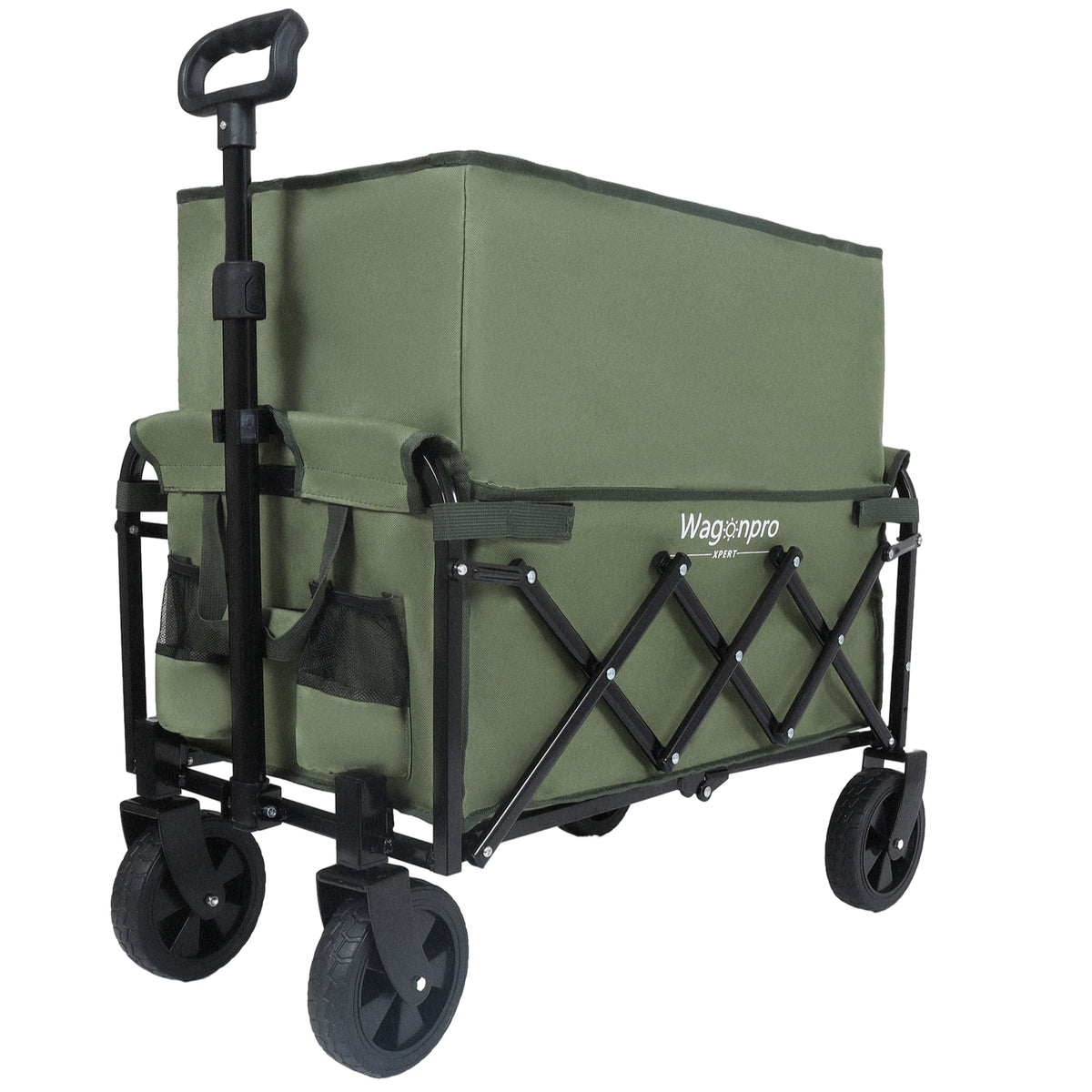 Expandable Dual-Layer Utility Wagon with 100% Extra Space - Grocery Cart for Camping, Shopping, Sports, Gardening, Fishing, Supports 225lbs, army green - image 9