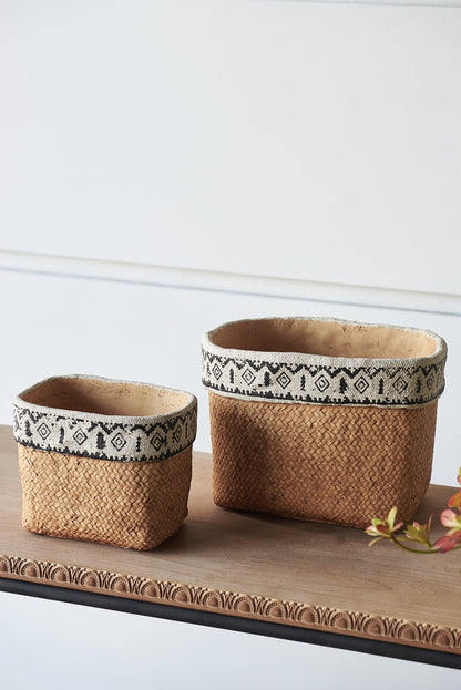 Set of 2 Rectangular Basket Planters with Geometric Trim, L:10.5x8.5x8" S:7.5x5.5x6.5" - image 7
