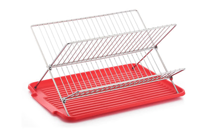 17 Inch X Shaped Stainless Steel 2-Tier Dish Rack for Kitchen Counter