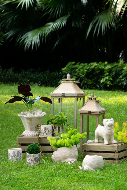 Set of 4 4.3x4.3x4" Gray Sand and Cement Planters with Brown Botanical Motifs - image 14