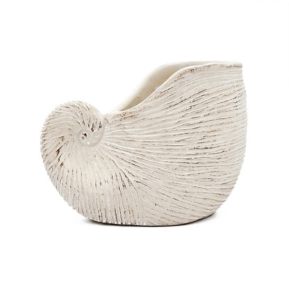 8.5x5.5x6.3" Sand and Cement Nautilus Shell Planter with Textured Beige Finish - image 5