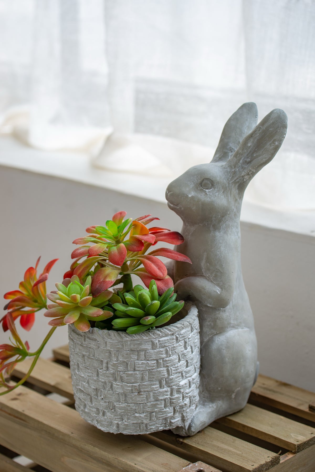 9x5.5x12.5" Gray Cement Rabbit Planter