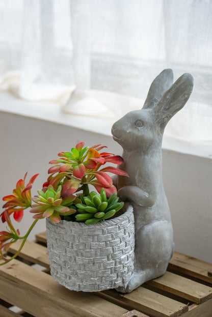 9x5.5x12.5" Gray Cement Rabbit Planter