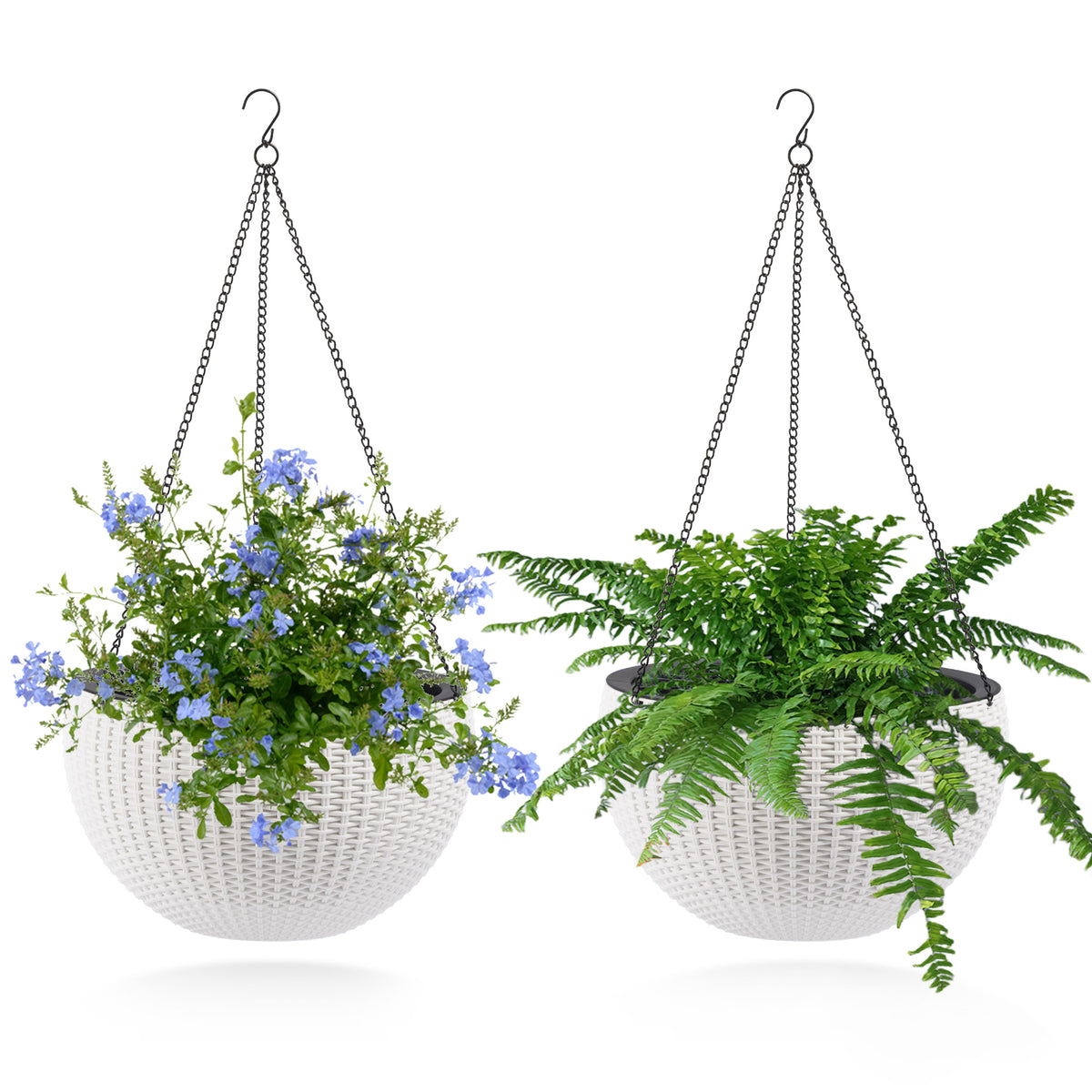 13.4 inch Self-Watering Hanging Rattan-Inspired Planter Large Capacity, Root-Rot Resistant Water Storage with Water Level Indicator, Dual-Use for Indoor & Balcony Decoration (Pack of 2, White) - image 2