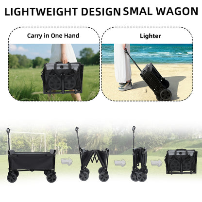 Collapsible Wagon with Wheels - 3 in 1 Lightweight Utility Camping Wagons Carts Foldable with 220lbs Weight Capacity, Cup Holders, for Pet Riding, Groceries, Camping, Shopping (Black) - image 3