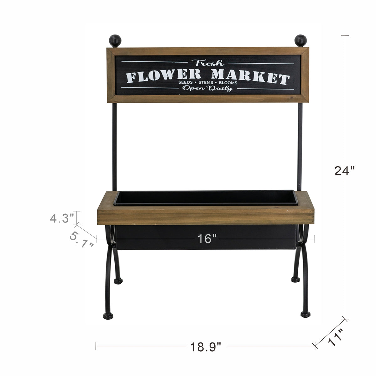 18.9x11x24" Rustic Brown Wooden Planter Stand with Black Iron Frame - image 6