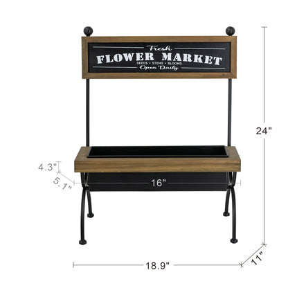 18.9x11x24" Rustic Brown Wooden Planter Stand with Black Iron Frame - image 6
