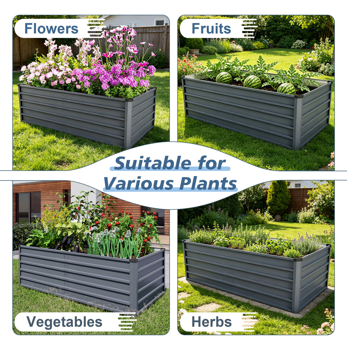 6x3x2ft Large Raised Garden Bed, Gray Rectangular Galvanized Metal Outdoor Planter with 269 Gallon Capacity and Deep Root Design, Ideal for Growing Vegetables, Flowers and Herbs - image 7