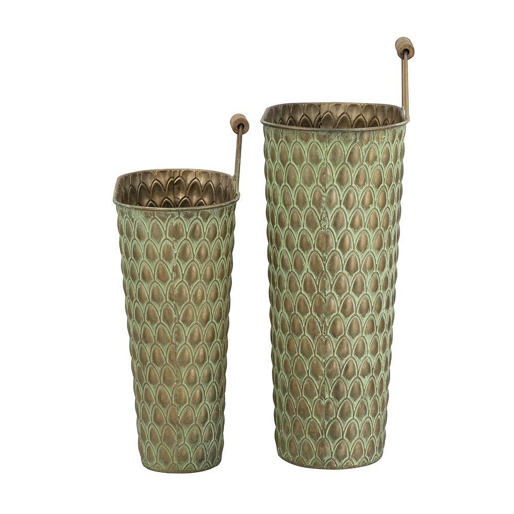 S/2 Textured Green Iron Hanging Planters with Arched Handles - image 4