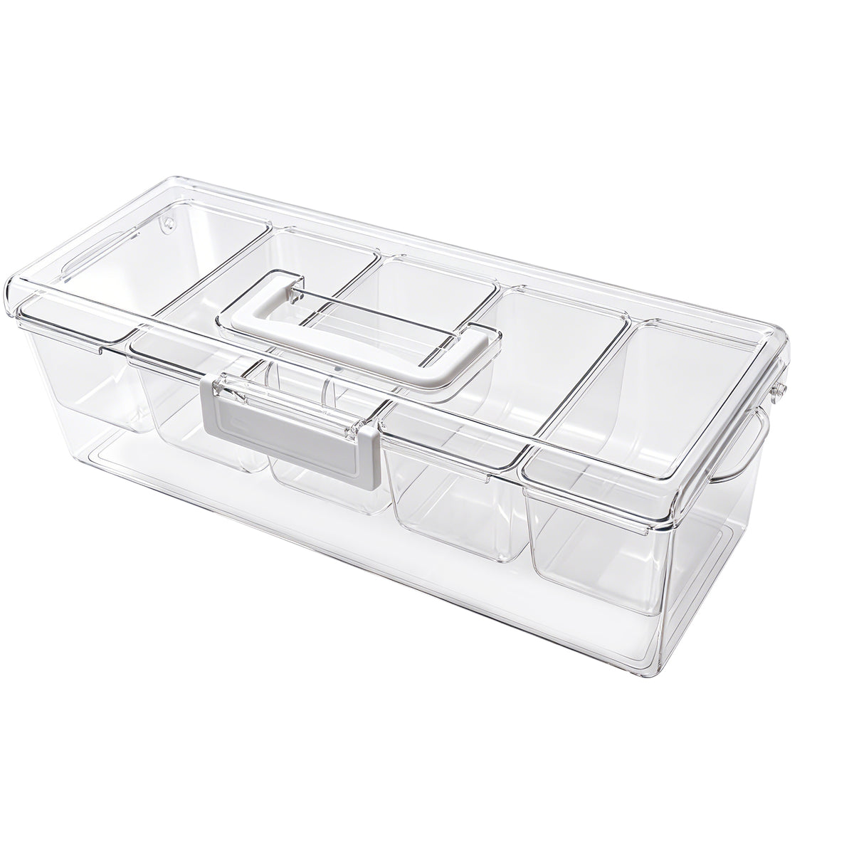 Chilled Condiment Server Caddy, 5 Compartment Ice Cooled Serving Container, Plastic Fruit Garnish Tray Platter with Lid, for Taco Salad Bar Accessories, Party Home Restaurant Supplies - image 2