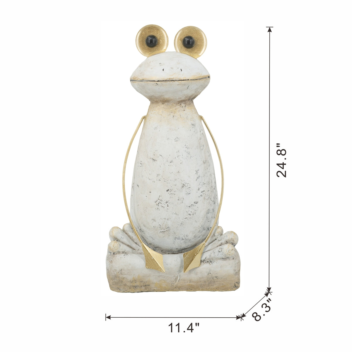 11.4x8.3x24.8" Abstract White Magnesium Frog Figurine with Gold Arms and Eyes - image 10