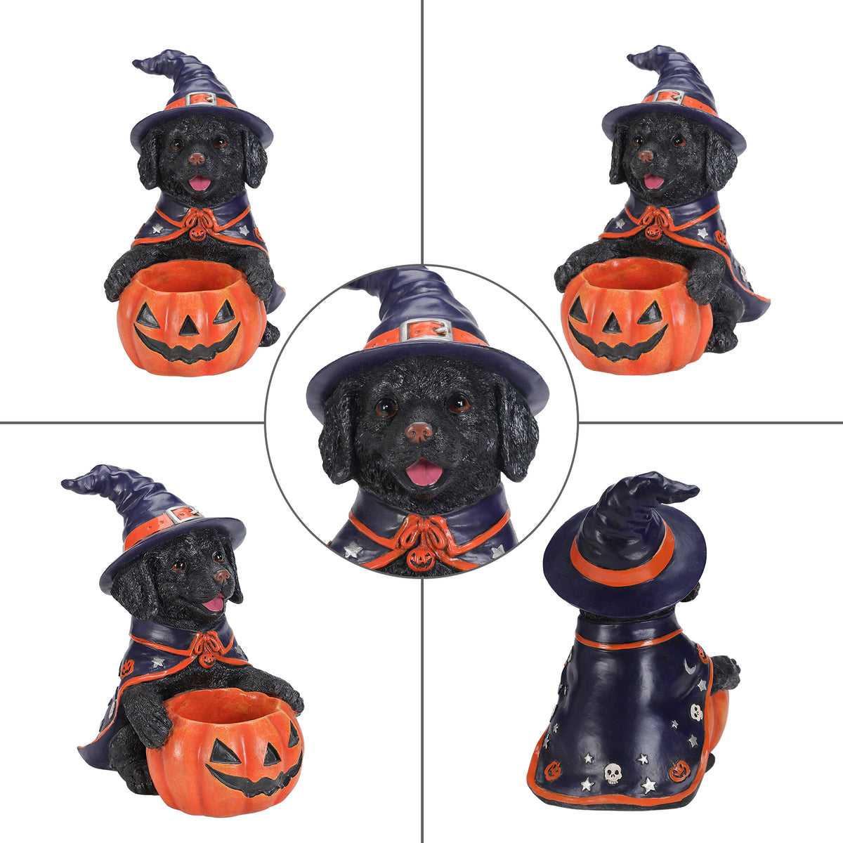 Halloween Black Labrador Retriever Witch Puppy Figurine, Cute Dog Holding Pumpkin Candy Bowl Decoration - image 7
