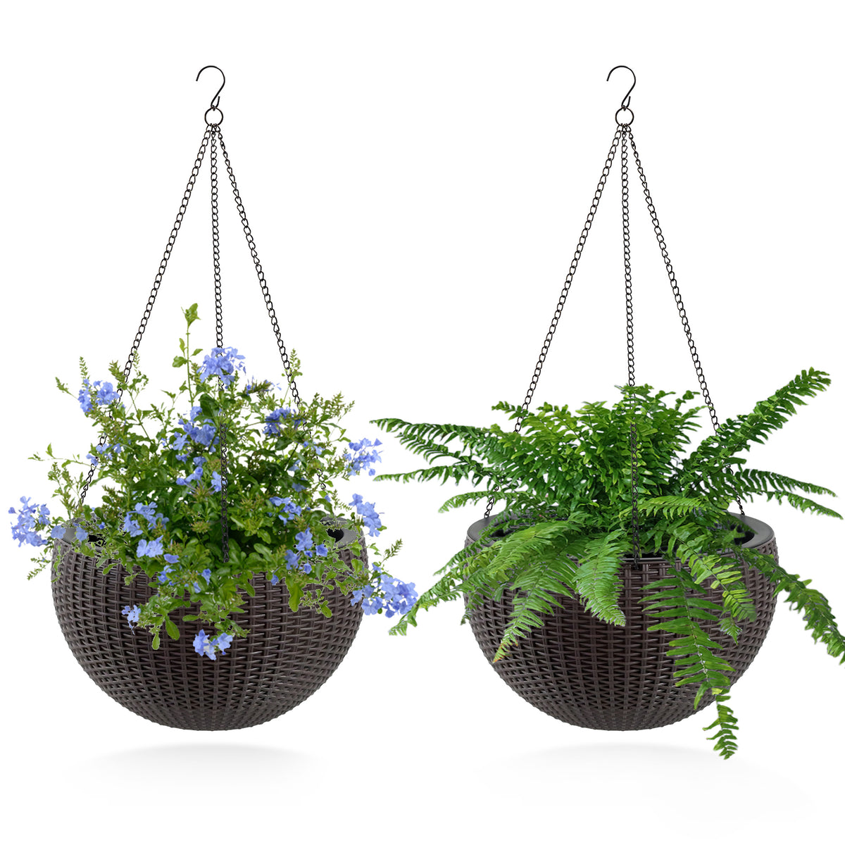 13.4 inch Self-Watering Hanging Rattan-Inspired Planter Large Capacity, Root-Rot Resistant Water Storage with Water Level Indicator, Dual-Use for Indoor & Balcony Decoration (Pack of 2, Brown) - image 3