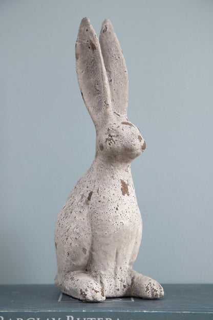 5.3x4.5x12.8" Weathered Cement Cream Rabbit Statue - image 5
